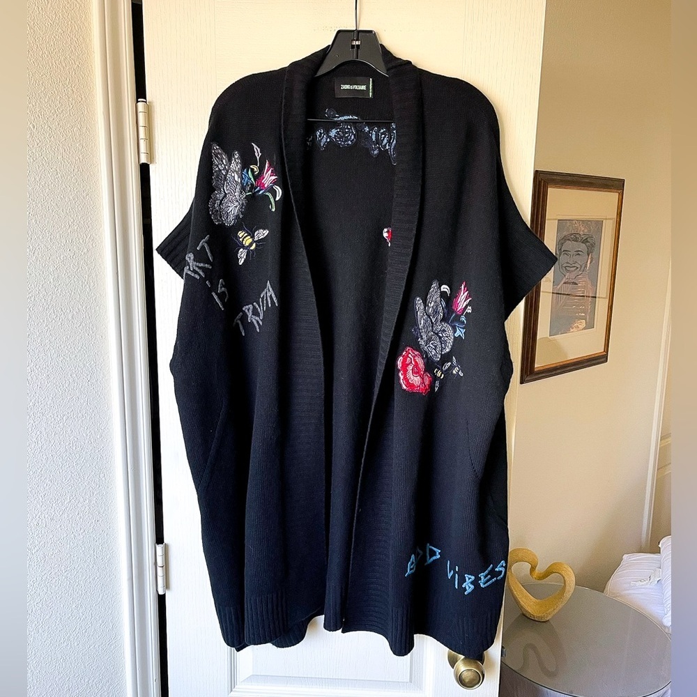 Zadig & Voltaire Indiany Embroidered Cashmere Cardigan Multicolor One Size EUC - Picture 2 of 14